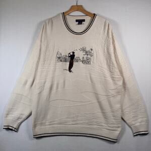 Vintage Pinnacle Knit Sweater Golfer Graphic Crewneck Textured Made in Usa 2XL
